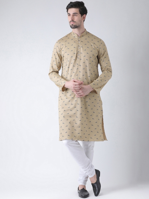 

DEYANN Men Brown & White Printed Kurta with Churidar