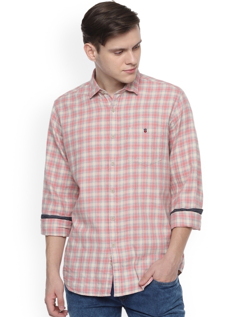 

Louis Philippe Jeans Men Pink & Beige Slim Fit Checked Casual Shirt