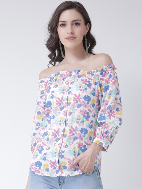 

The Vanca Women Multicoloured Printed Smocked Bardot Top, Multi