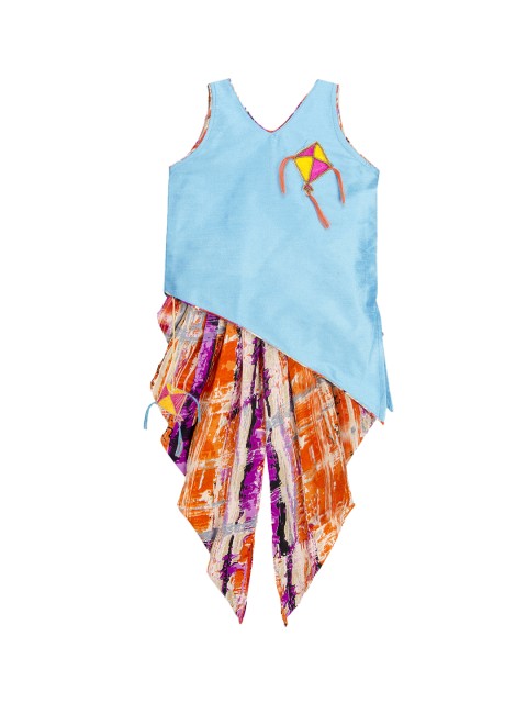 

KID1 Girls Turquoise Blue & Orange Solid Kurti with Dhoti Pants