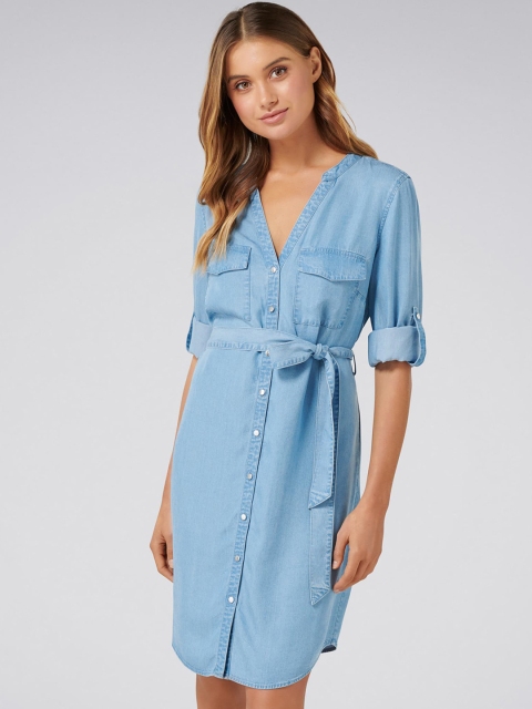

Forever New Women Blue Shirt Dress