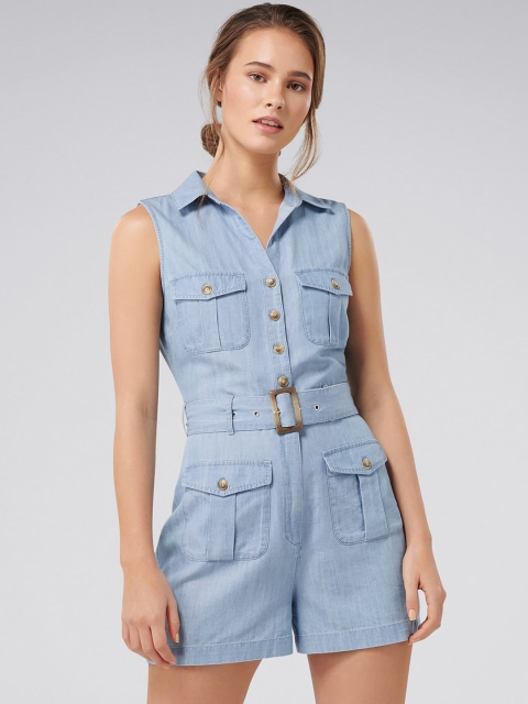 

Forever New Women Blue Solid Playsuit
