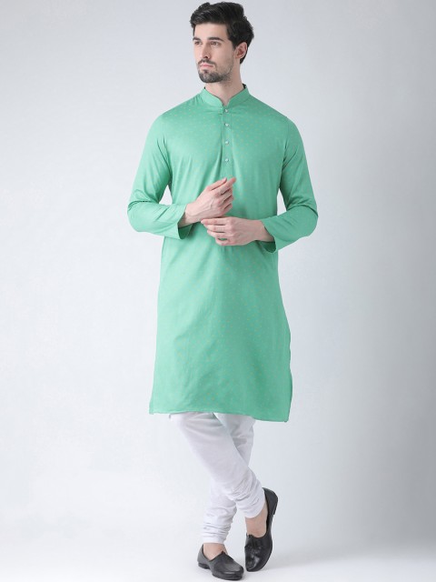 

DEYANN Men Green & White Printed Kurta with Churidar