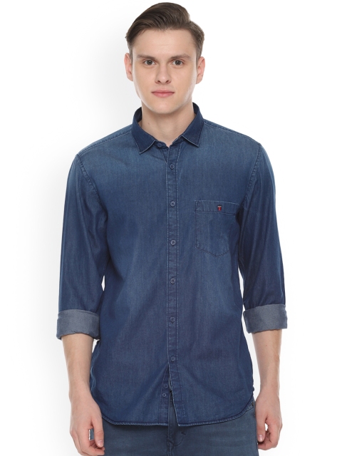 

Louis Philippe Jeans Men Blue Tight Skinny Fit Faded Casual Shirt