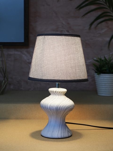 

OddCroft Grey & White Self Design Bedside Table Lamp with Shade