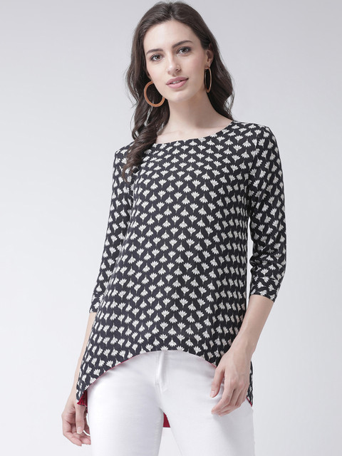 

The Vanca Women Black Printed High-Low Top