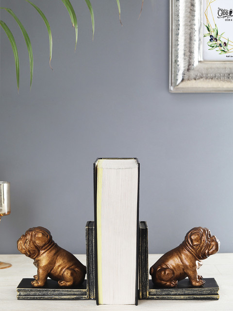 

OddCroft Black & Gold-Toned Bulldog-Shaped Book Ends