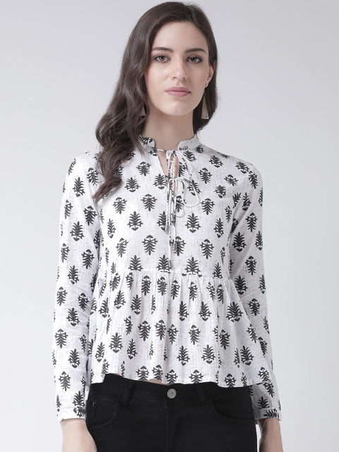 

The Vanca Women White Printed Peplum Top