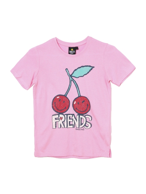 

Smiley World Girls Pink Printed Top