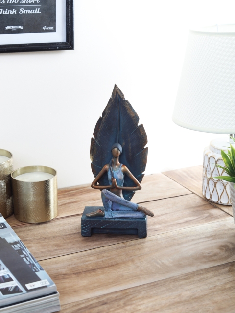 

OddCroft Blue & Gold-Toned Resin Namaste Yoga Figurine Showpiece