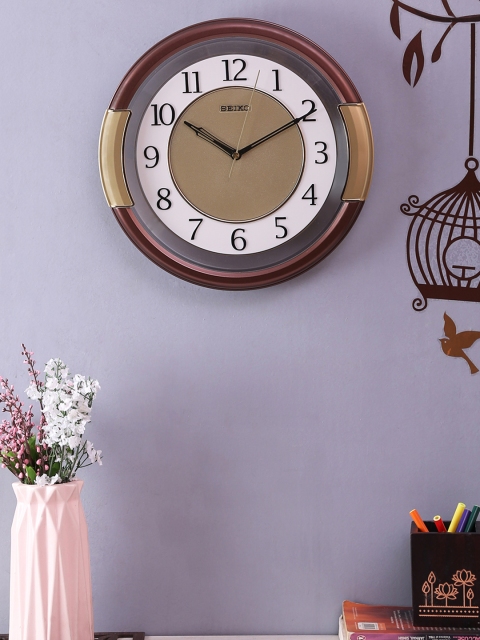 

SEIKO White & Brown Round Colourblocked Analogue Wall Clock