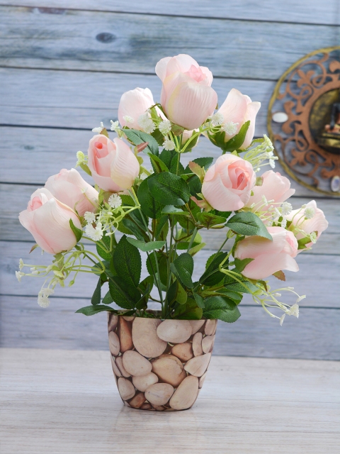

Fancy Mart Pink & Green Artificial Rose Bouquet With Pot