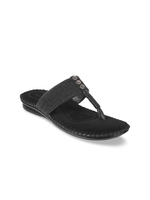 

Mochi Women Black Solid T-Strap Flats