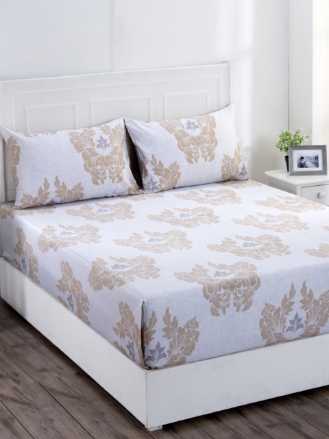 

MASPAR Beige & Off-White Floral 400 TC Cotton 1 King Bedsheet with 2 Pillow Covers