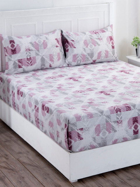 

MASPAR Pink & Off-White Abstract 210 TC Cotton 1 King Bedsheet with 2 Pillow Covers
