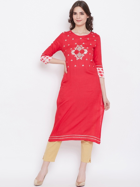 

Prakhya Women Pink Embroidered Straight Kurta