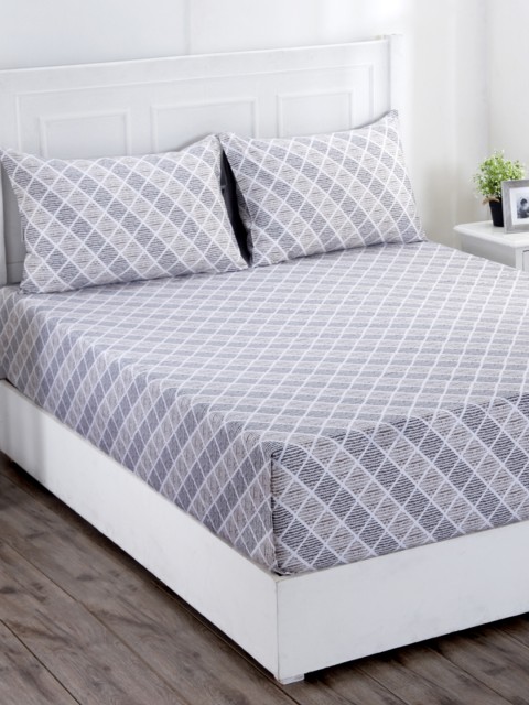 

MASPAR Beige & Blue Geometric 210 TC Cotton 1 Queen Bedsheet with 2 Pillow Covers