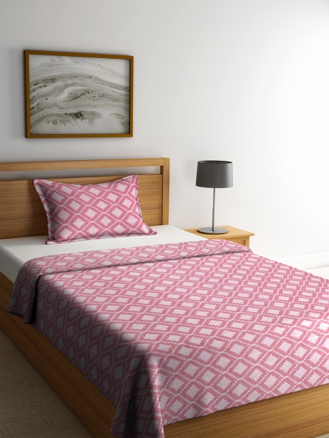 

NEUDIS Coral Pink & White Printed Single Bed Cover with 1 Pillow Cover