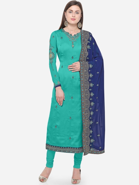 

mf Women Teal green Embroidered Semi-Stitched Dress Material