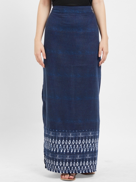 109F Women Blue Dyed Straight Maxi Skirt