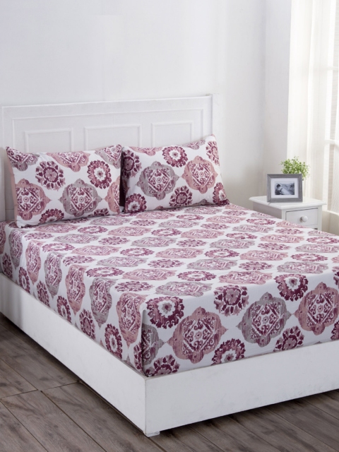 

MASPAR Pink & White Ethnic Motifs 210 TC Cotton 1 King Bedsheet with 2 Pillow Covers