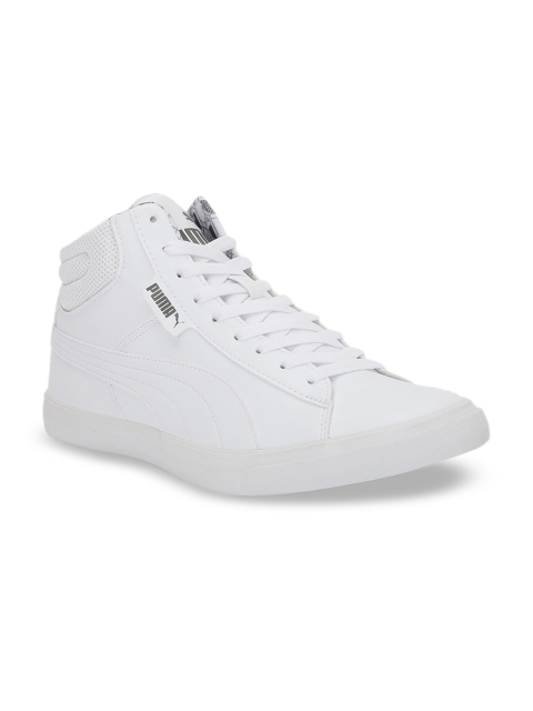 

Puma Men White Solid Leather Mid-Top Sneakers