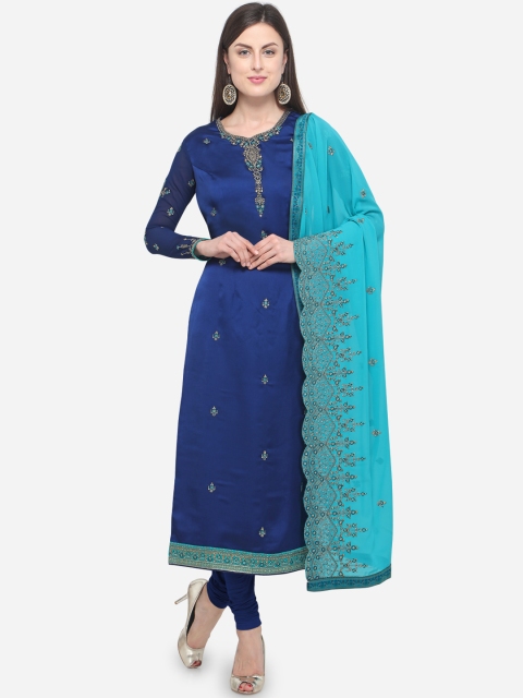 

mf Navy Women Navy Blue Satin Semi-Stitched Dress Material