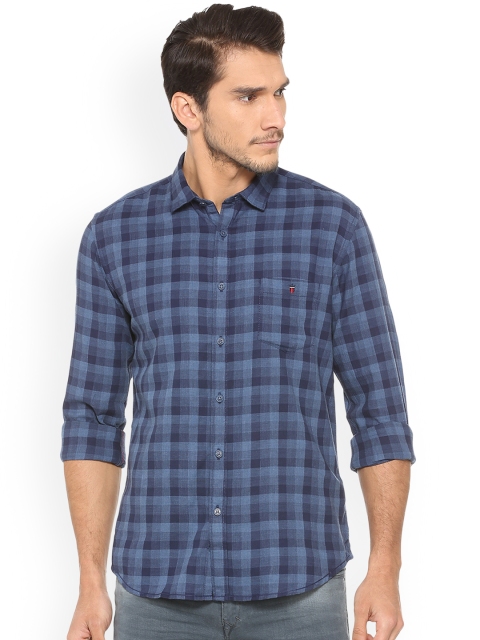 

Louis Philippe Men Blue Slim Fit Checked Casual Shirt
