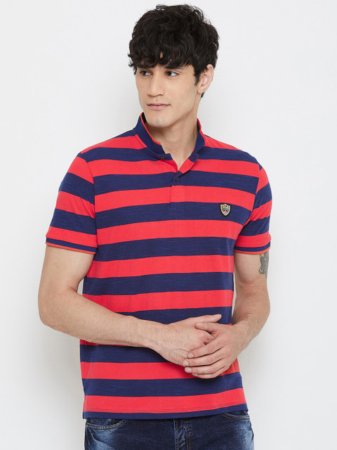 

Wear Your Mind Men Red Striped Polo Collar T-shirt