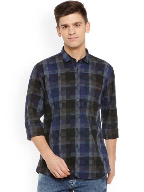 

Louis Philippe Men Blue & Black Slim Fit Checked Casual Shirt
