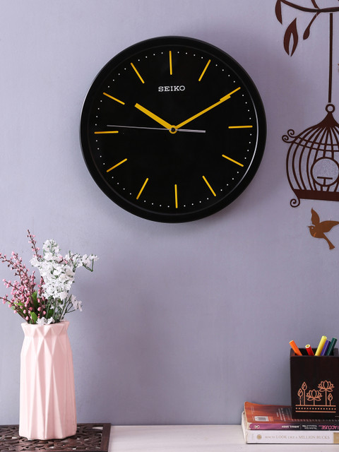 

SEIKO Black Round Solid Analogue Wall Clock