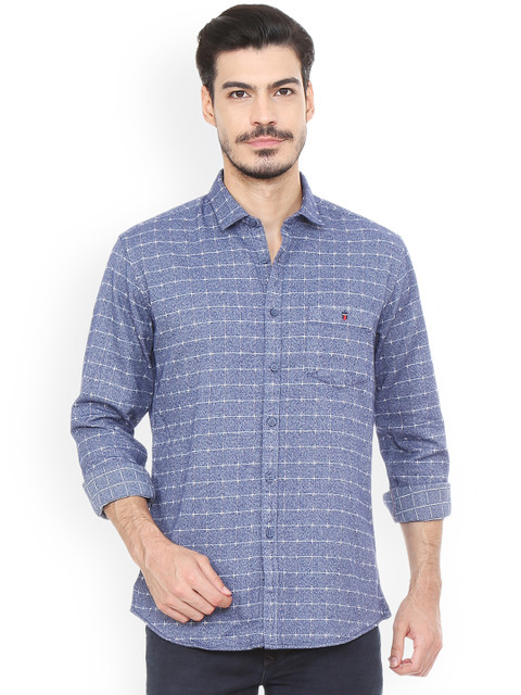 

Louis Philippe Men Blue Slim Fit Checked Casual Shirt