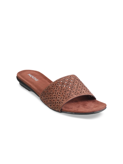 

Mochi Women Brown Textured Open Toe Flats