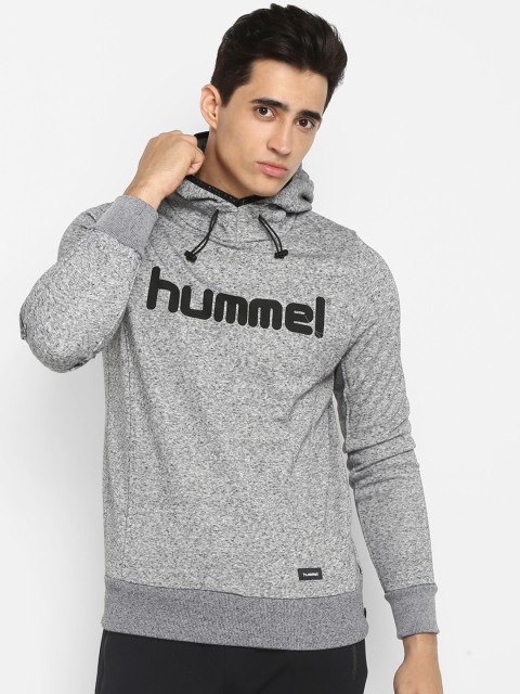 

hummel Men Grey Solid Hooded Sweatshirt