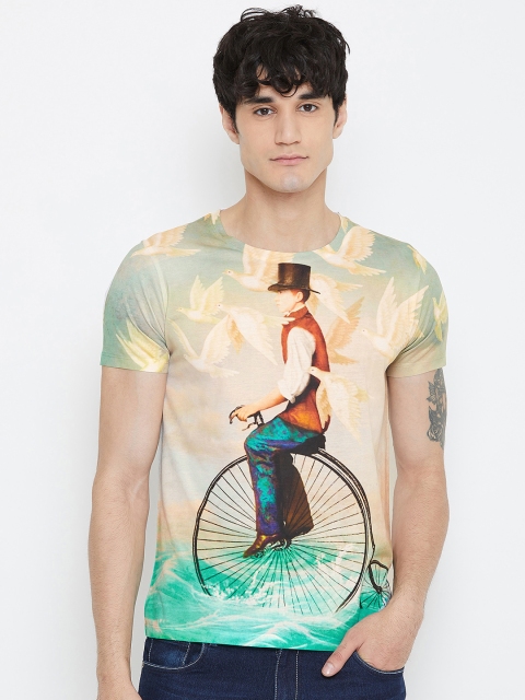

Wear Your Mind Men Beige Printed Round Neck T-shirt