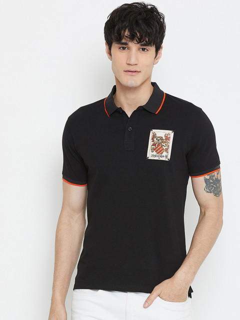 

Wear Your Mind Men Black Printed Polo Collar T-shirt