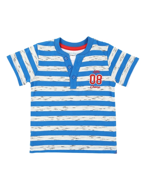 

Pantaloons Baby Boys Blue Striped Henley Neck Pure Cotton T-shirt
