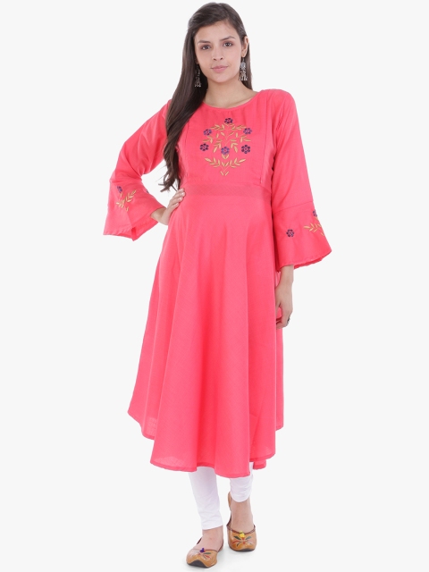 

MomToBe Women Pink Embroidered Maternity Anarkali Kurta