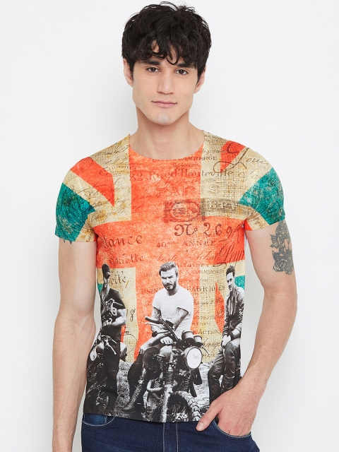 

Wear Your Mind Men Orange Printed Round Neck T-shirt