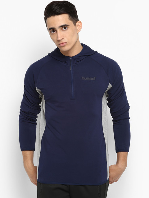 

hummel Men Navy Blue Colourblocked Hooded Sweatshirt
