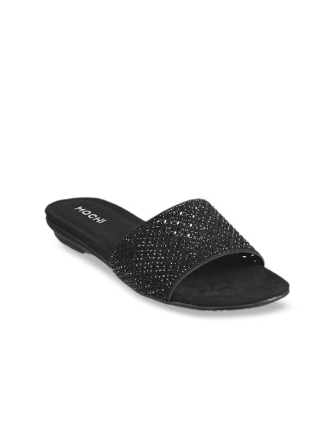 

Mochi Women Black Textured Open Toe Flats