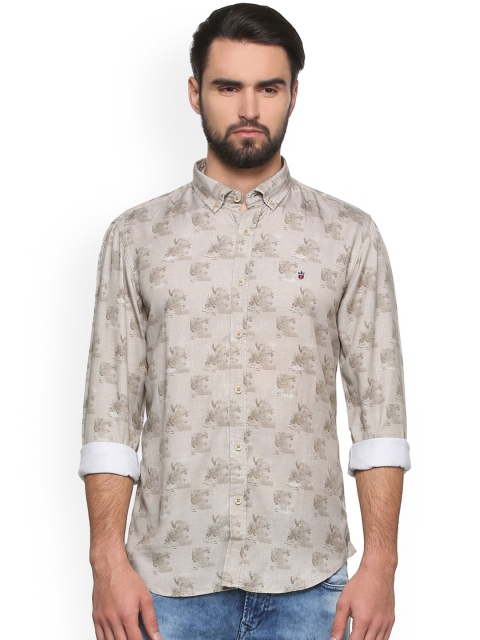 

Louis Philippe Men Beige Slim Fit Printed Casual Shirt