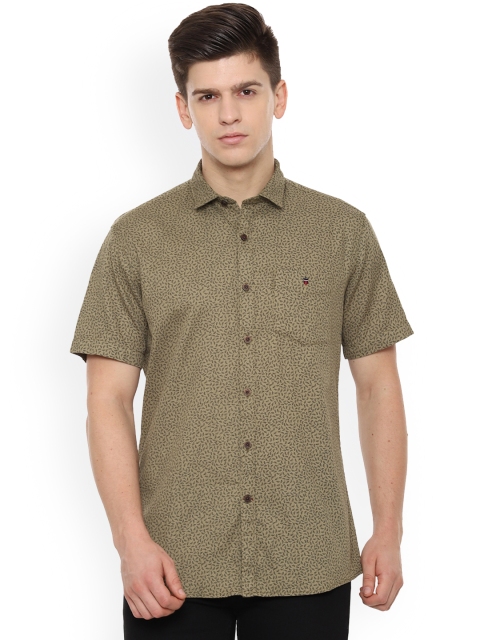 

Louis Philippe Sport Men Olive Brown Tight Slim Fit Printed Casual Shirt
