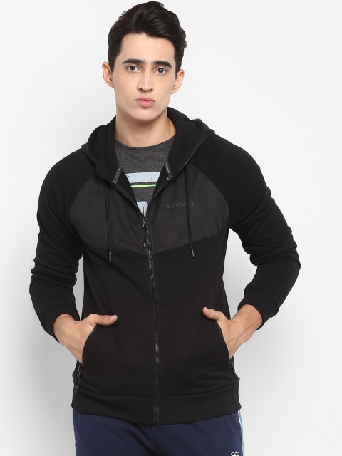 

hummel Men Black Solid Hooded Sweatshirt