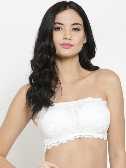 

Laceandme White Lace Non-Wired Lightly Padded Bandeau Bra 4761