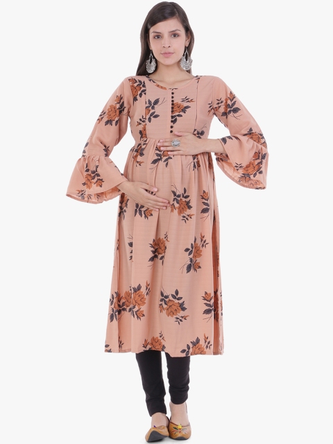 

MomToBe Women Orange Printed A-Line Maternity Kurta