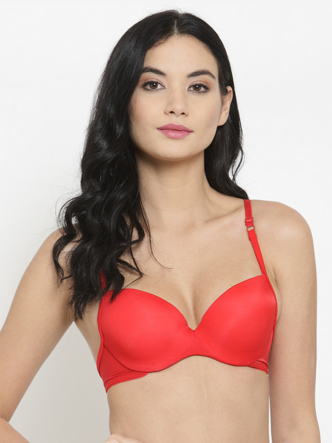 

Laceandme Red Solid Non-Wired Lightly Padded Push up Bra 3301