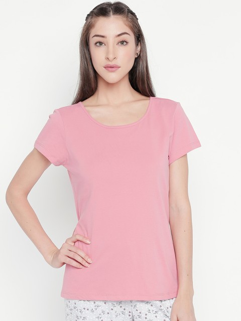 

Dreamz by Pantaloons Women Pink Solid Round Neck Lounge T-shirt