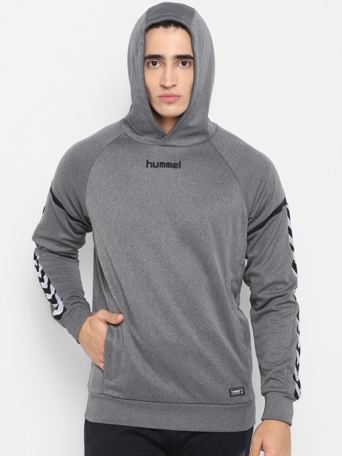 

hummel Men Grey Solid Hooded Sweatshirt