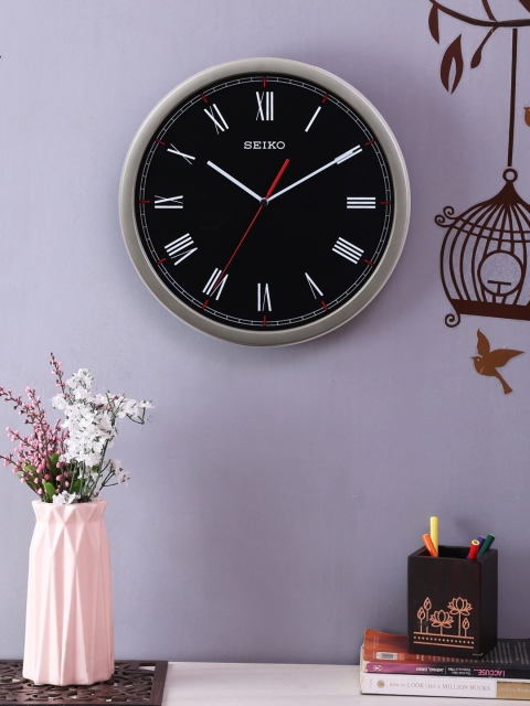 

SEIKO Black Round Solid Analogue Wall Clock